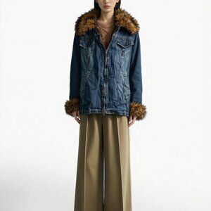 Faded Glory Medium Jean Jacket With Faux Fur Lining NWT